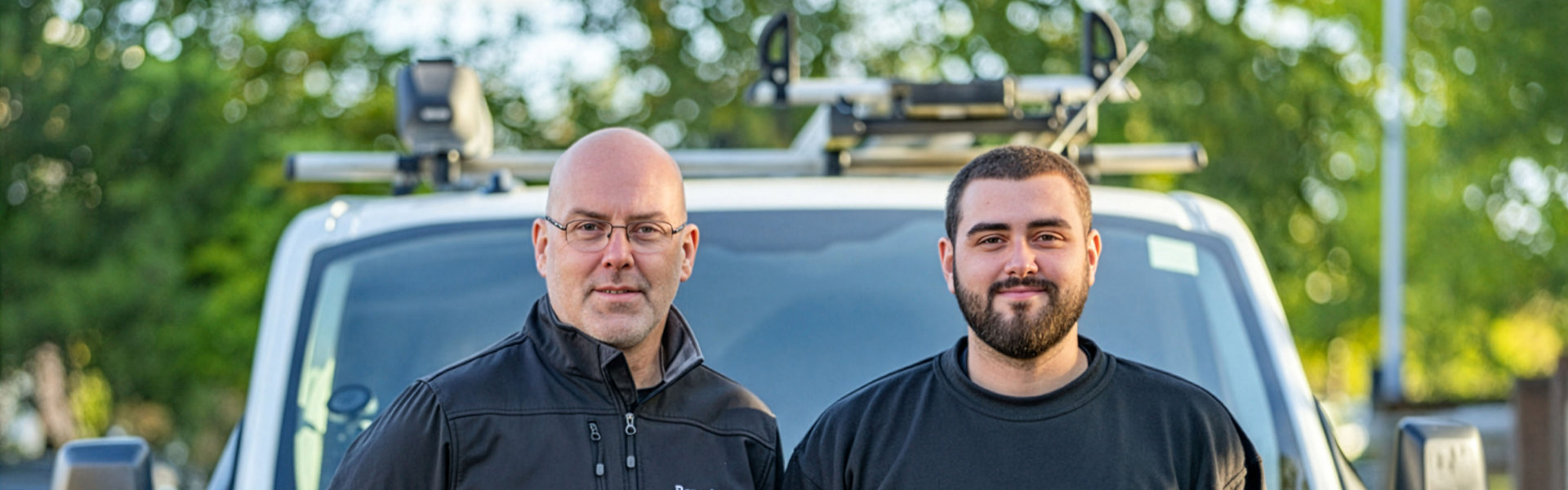 two colleagues standing in front of a Bromford van