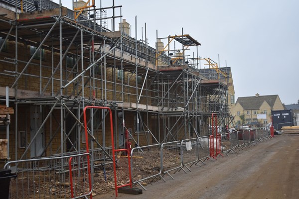 New homes in scaffolding being built at Quercus Road, Tetbury