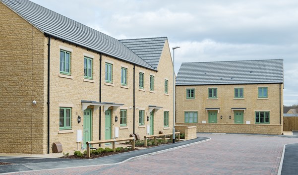 Street view of some of the award-winning new homes at Quercus Road, Tetbury