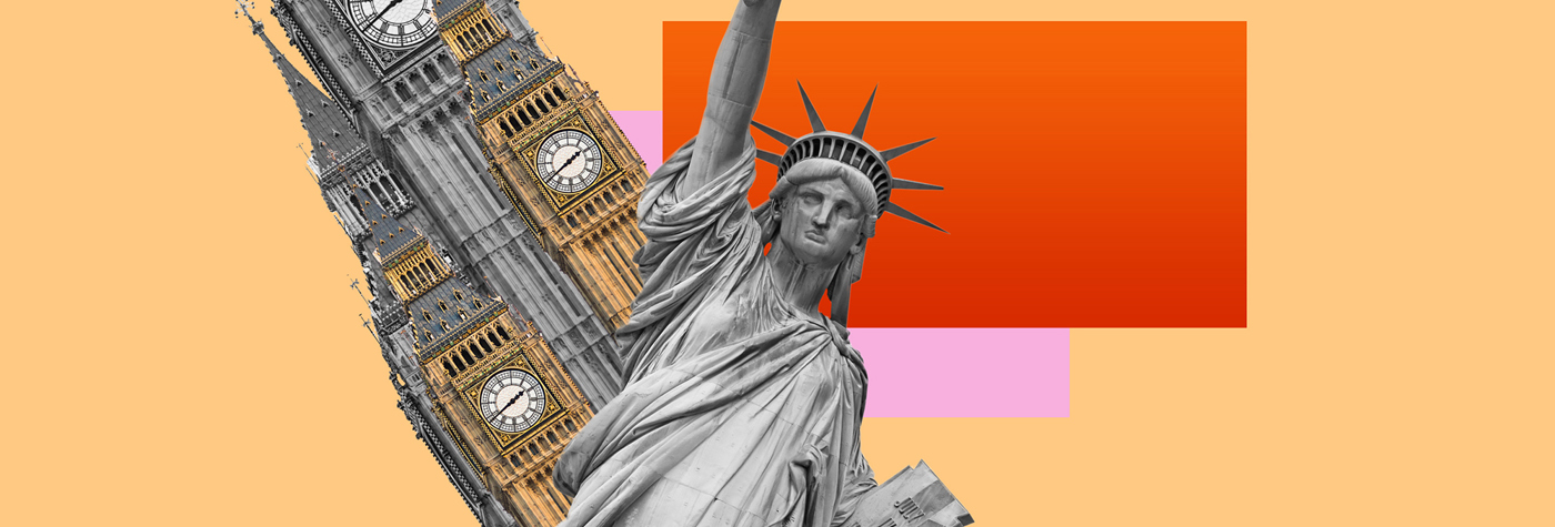 the statue of liberty and big ben montage