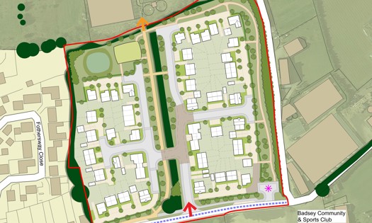 An overhead plan of the 75 new homes housing provider Bromford Flagship LiveWest will be bringing to the Worcestershire village of Badsey (c/o Northern Trust Land Ltd)