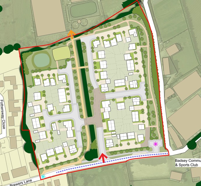An overhead plan of the 75 new homes housing provider Bromford Flagship LiveWest will be bringing to the Worcestershire village of Badsey (c/o Northern Trust Land Ltd)
