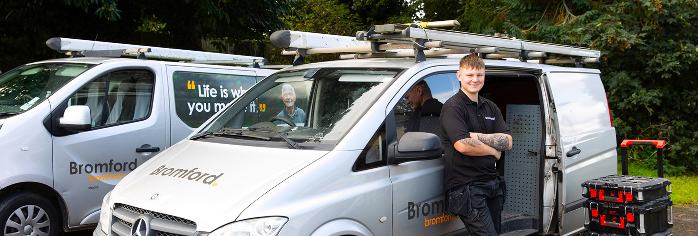 Ed Shave standing in front of a Bromford van 