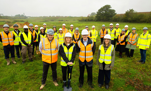 Staff from Bromford, Homes England and South Gloucestershire Council mark the start of work at our 150-home development in Hambrook.