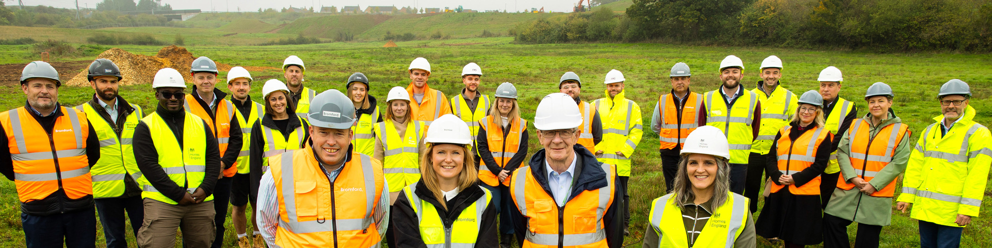 Staff from Bromford, Homes England and South Gloucestershire Council mark the start of work at our 150-home development in Hambrook.